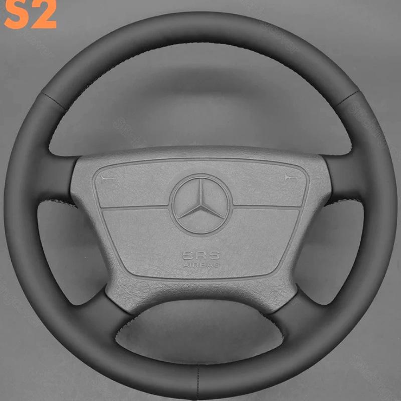 Hand Stitched Non-slip Car Steering Wheel Cover for Mercedes Benz E320 W201 W202 W210 W124 W140 C140 1992-2000 DIY Car Interior