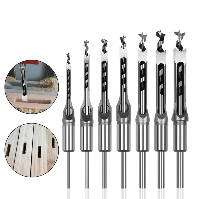Premium Woodworking Square Mortising Drill Bits 7 Pieces Kit Heat Treated Carbon Steel Material Drill Bits For Longevity