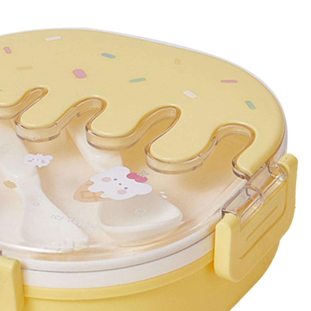 Fiambrera Bento para Niños Adultos 3 Compartimentos Plástico Lindo Helado Contenedores de Almuerzo Merienda con Tenedor y Cuchara para