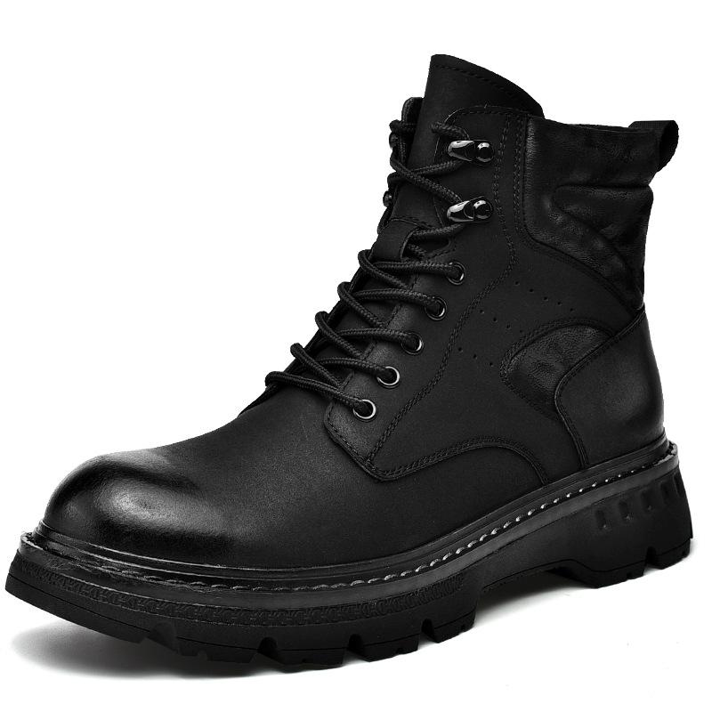 Thick-soled Martin Boots Men's Leather Boots Winter Velvet Thermal Tooling Boots Short Boots Medium and High-top Locomotive Men's Shoes Genuine Leathe