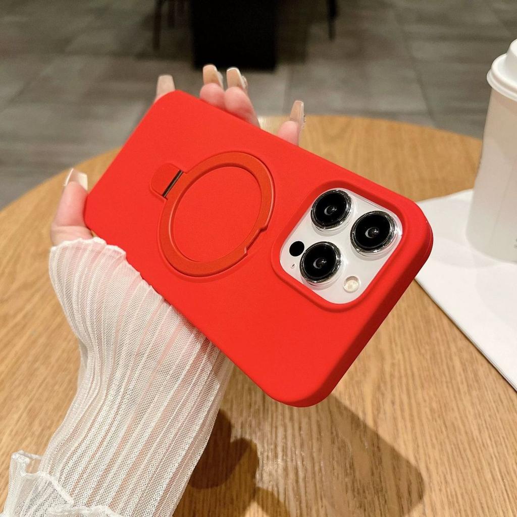 Applicable To iPhone17promax Liquid Silicone Magnetic Suction Bracket Mobile Phone Case Apple 16 Large Hole Anti-drop Protective Case