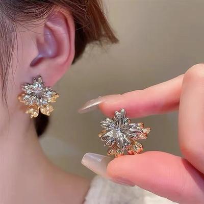 Simple Color Matching Gold And Silver Fireworks Two -Wear Earrings ,Unique High -End Earrings ,Versatile Earrings ,Niche Earrings