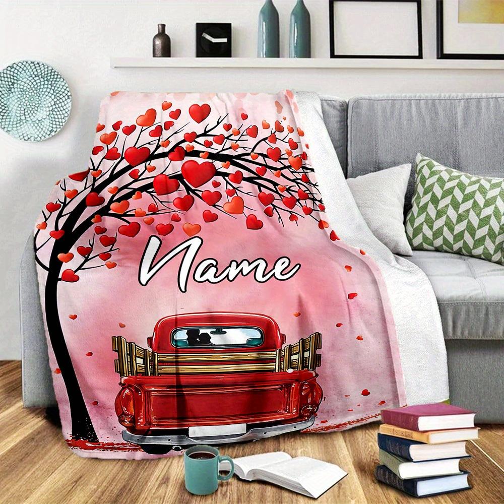 Valentine'S Day Heart Tree Red Pickup Truck Home Custom Blankets Comfortable Soft Lightweight Allseason Multipurpose Blanket For Picnics Couches