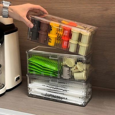 Plastic Tea Bag Storage Box Large Capacity Dust-proof Coffee Capsule Sorting Box Transparent with Lid Cosmetic Storage Box