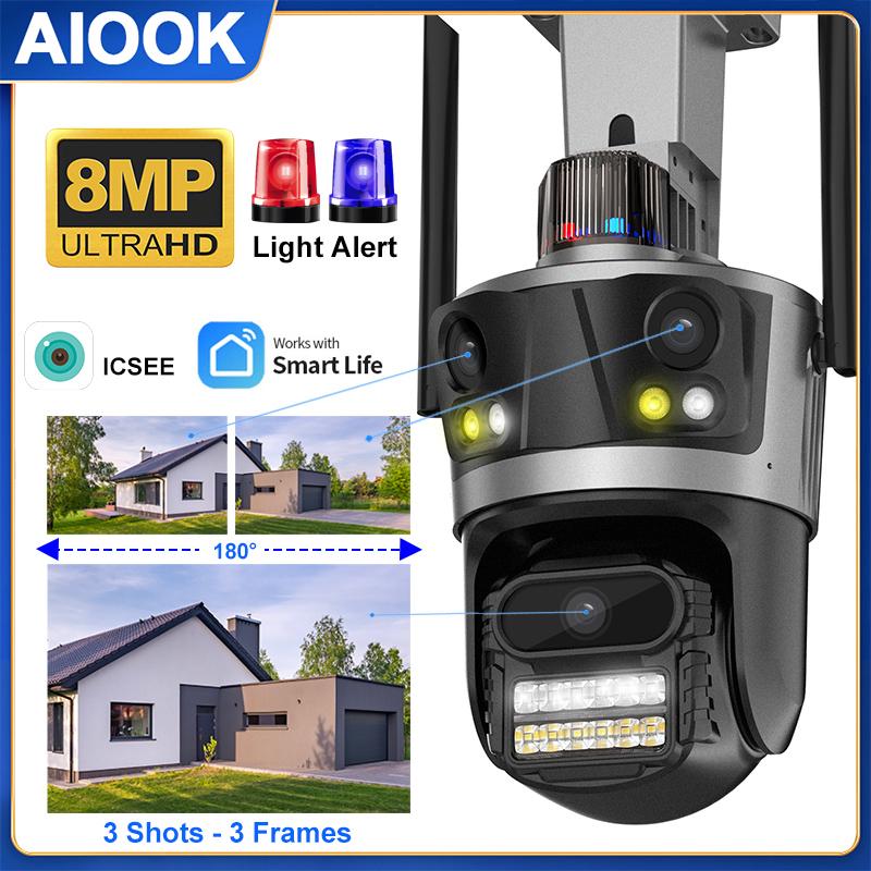 

AIOOK Уличная камера безопасности HD 8MP 4K WIFI CCTV Водонепроницаемый двусторонний домофон Освещение Сигнализация Умная видеокамера ONVIF NVR PTZ Широкий угол обзора 180°