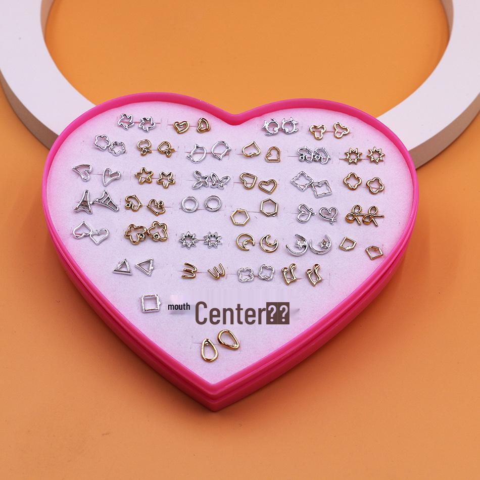 36 Pairs Pink Heart Gift Box - Assorted Styles Exquisite Plastic Stud Earrings