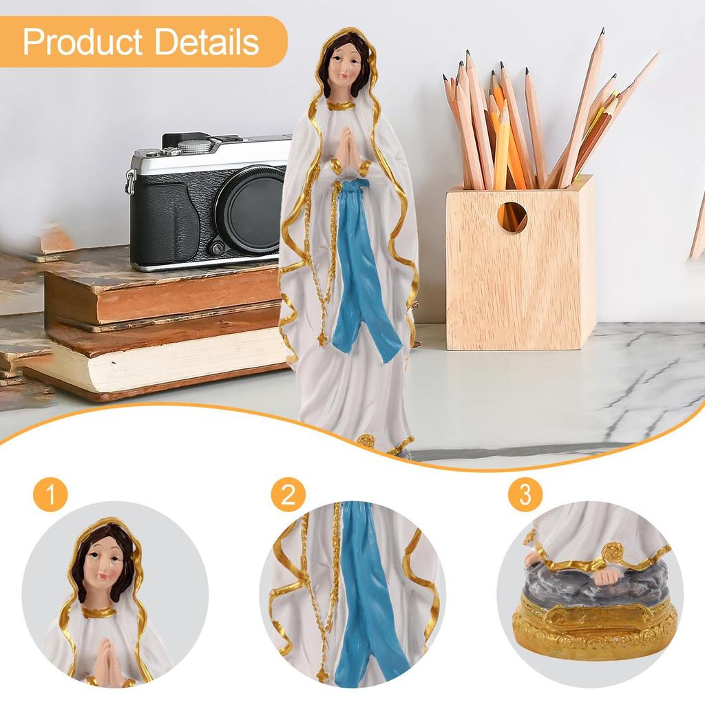 Catholic Virgin Mary Figurine Statue Hand Painted Lightweight Decorative Multipurpose Resin Religious Craft Desktop Ornament