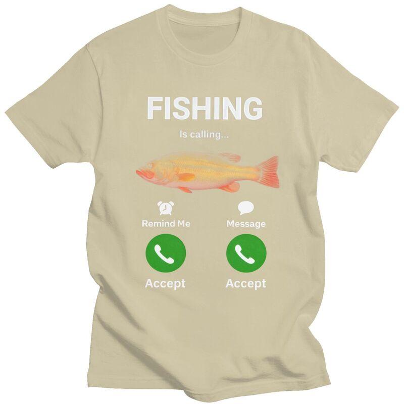 Cool Fishing Is Calling T Shirt Men 100 Cotton Tshirt Angler Fishman Lover Tee Tops Fashion Tshirt For Husband Boyfriend