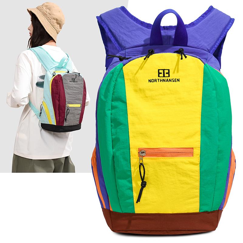 Lightweight Nylon Backpack for Women Men Casual Colorblock School Bag Outdoor Travel Pack