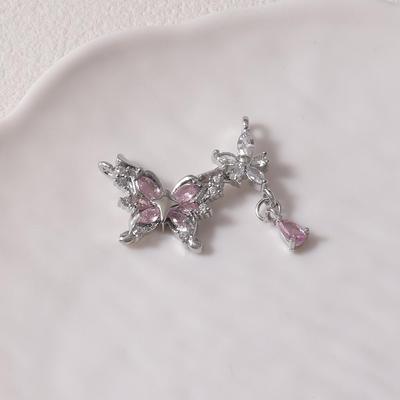Exquisite Silver Rhinestone Butterfly and Flower Pendant for DIY Jewelry