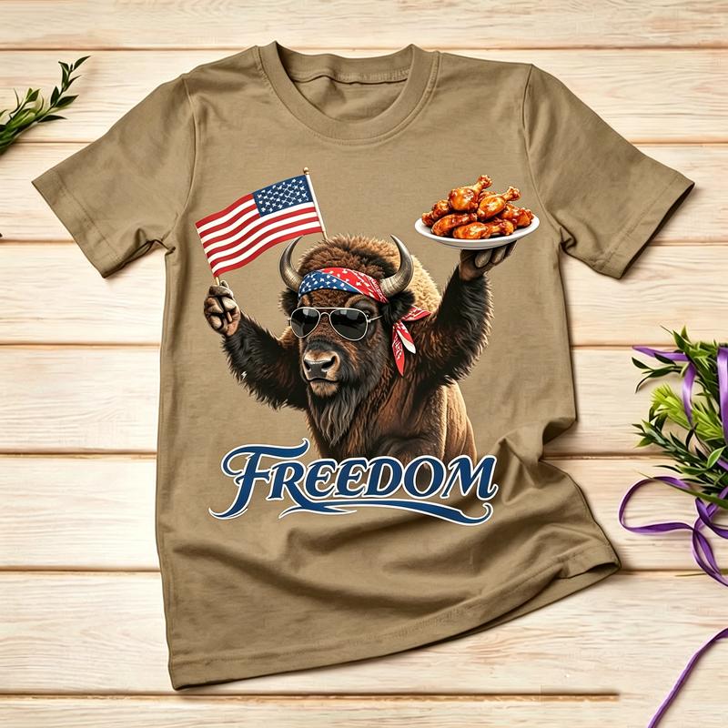 Freedom American Flag Buffalo Chicken Wings Graphic TShirt for Unisex Unisex 100 Cotton Casual Summer Streetwear Gift