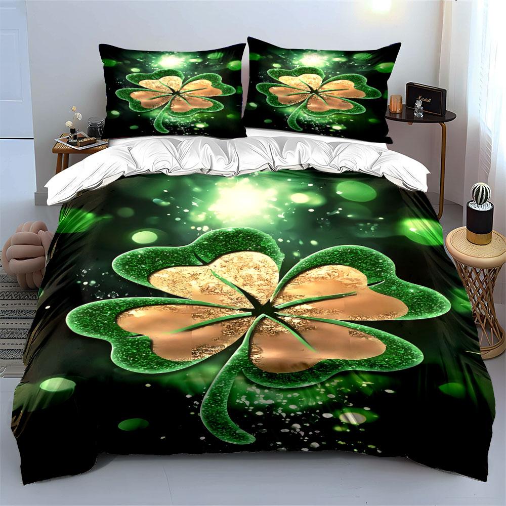 Green and gold clover. Bedding sets Duvet cover sets Duvet covers Pillowcases(1 * Duvet Cover 2 * Pillowcases without duvet insert)