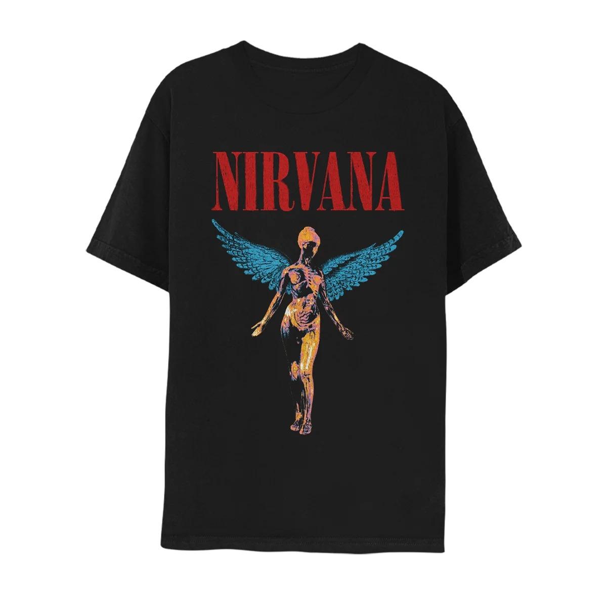 Nirvana In Utero Ангел Графический Принт Гранж Рок-группа Винтажный Стиль Короткий Рукав Уличная Одежда Футболка 4XL