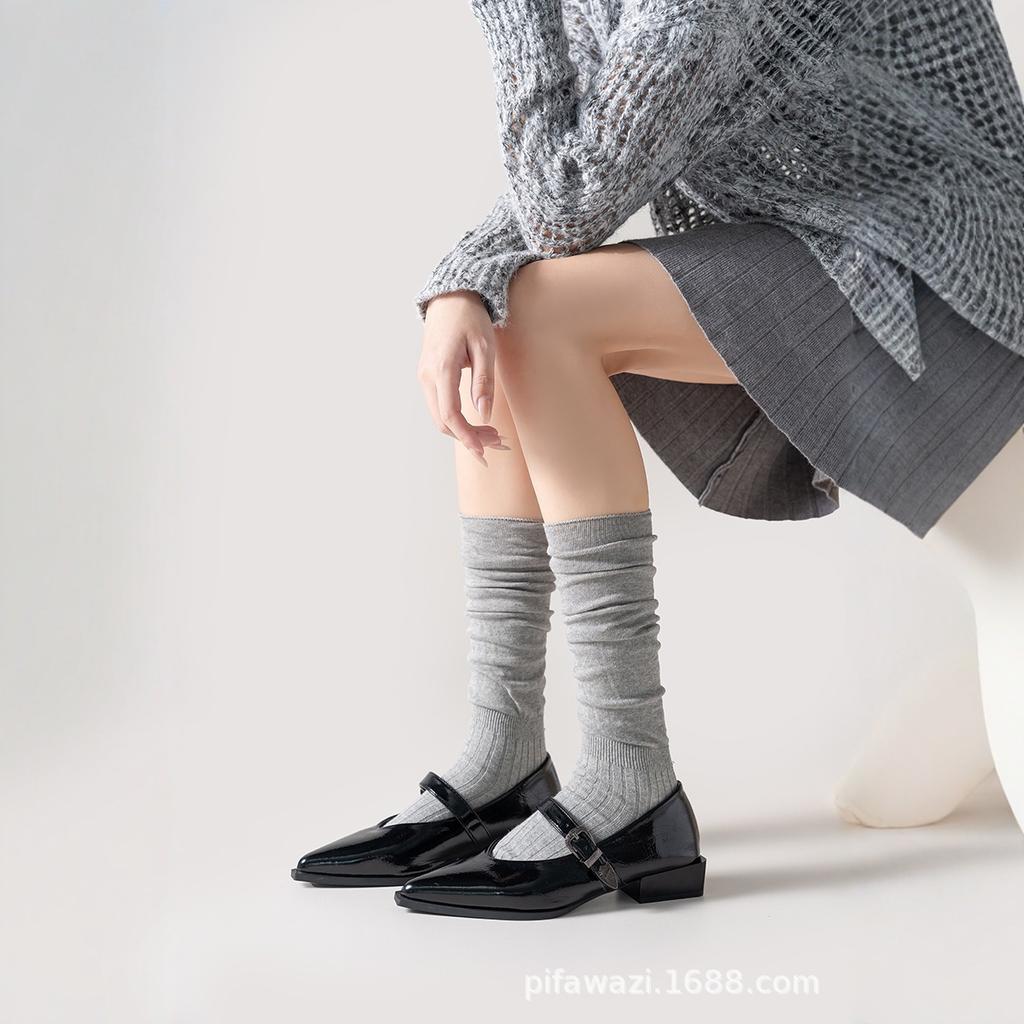 Women's Breathable Cotton Mid-calf To Knee Socks, Loose, Lightweight, Solid Color, College Style.