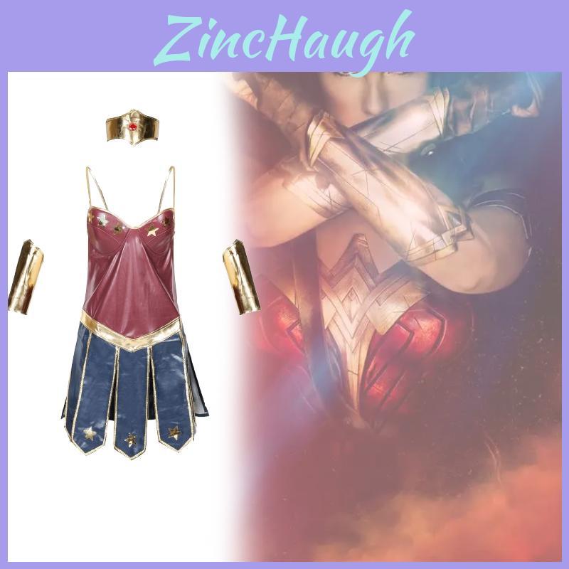 Costume da Supereroina Sexy Wonder Woman in Tessuto di Nylon per Halloween e Feste in Costume