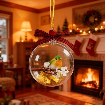 Clear Christmas Balls Hummingbird Bubble 3.54 Inch Bird Christmas Tree Ornaments For Tree Fall Home Party Family Birthday