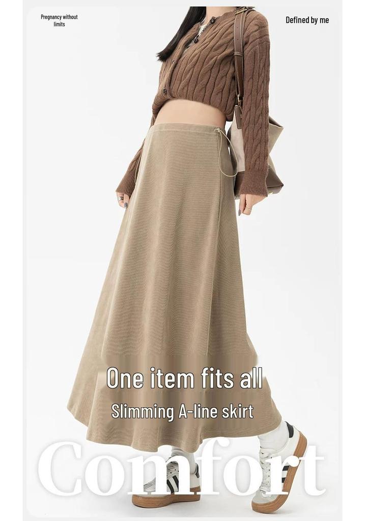 Maternity A-line Pleated Skirt - Spring/Autumn Style, Long Skirt for Short Stature, 2026 Collection