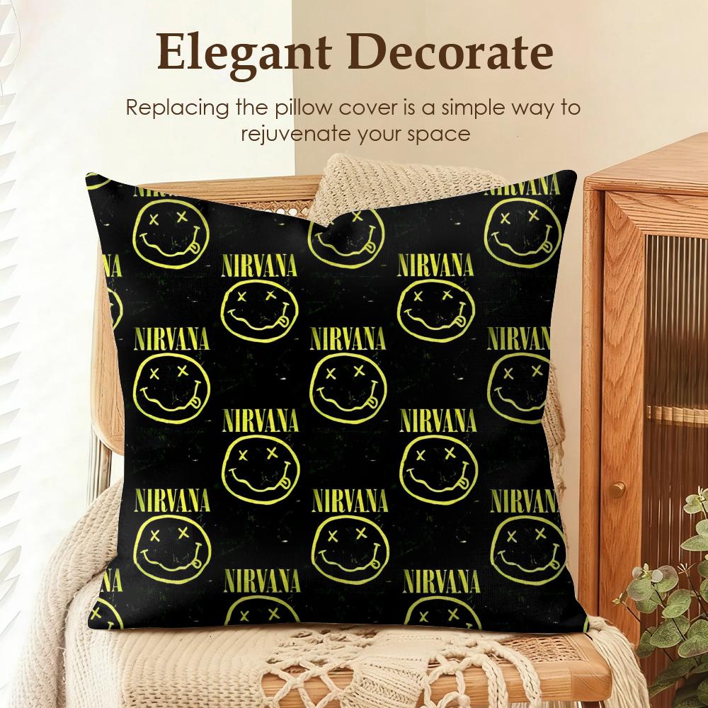 Band NNirvana Cushion Cover Natural Linen Organic Fabric DoubleSided Printing Sofa Home Decor Gift Pillow Case