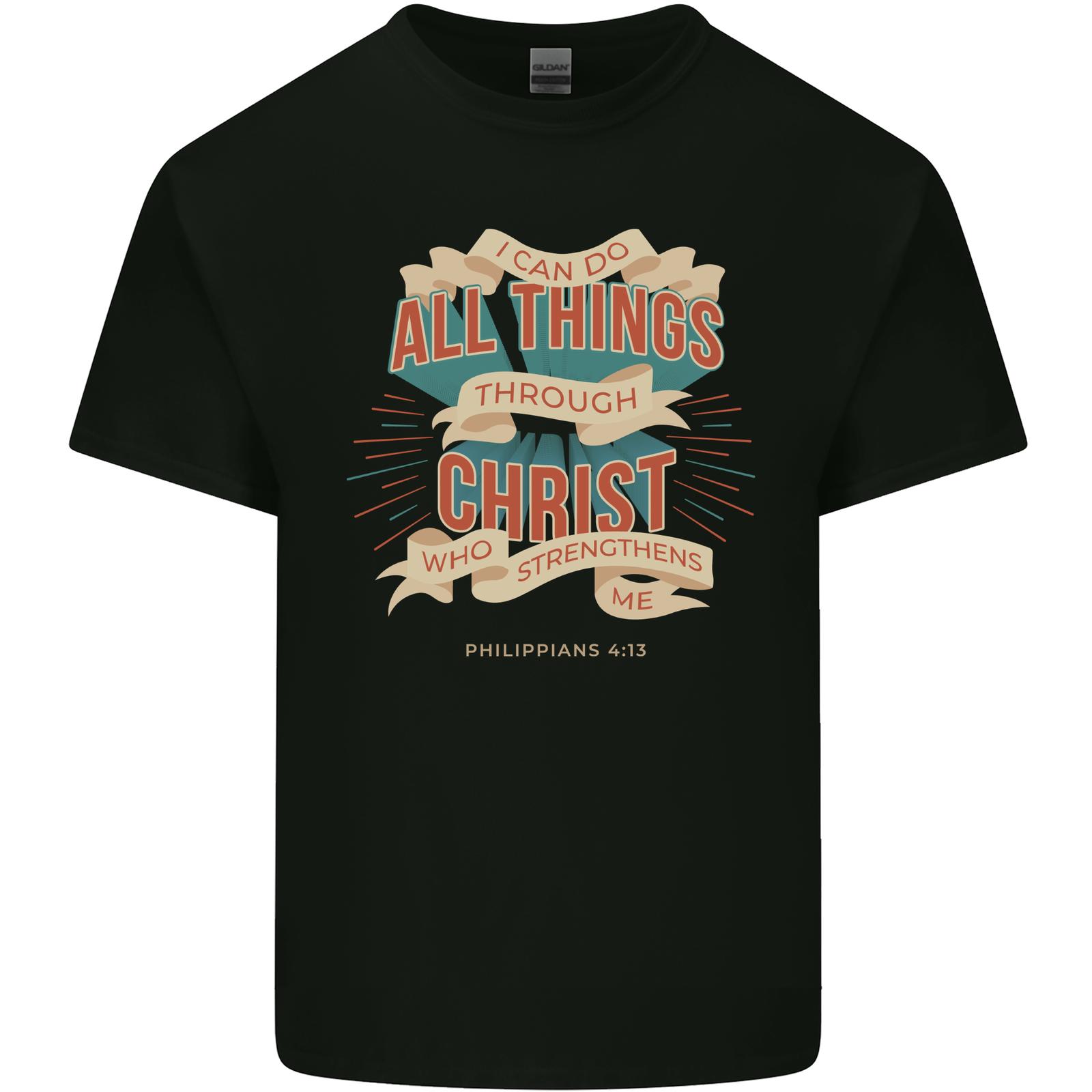 Through Christ Christian Jesus God Crusader Faith Cotton Mens T-Shirt- S