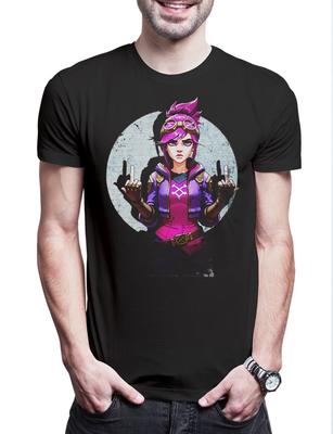 Cyber Violet Girl Herren T-Shirt Arcane Legends Anime Punk Tattoo Jinx League