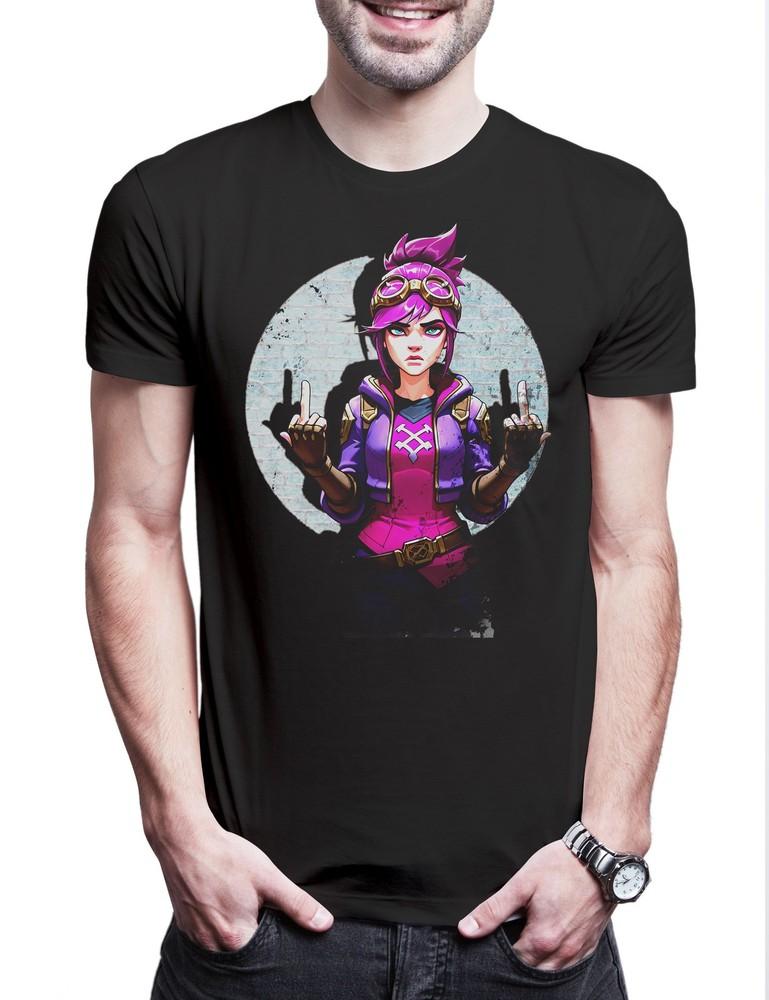 

Cyber Violet Girl Men s T-Shirt Arcane Legends Anime Punk Tattoo Jinx League S
