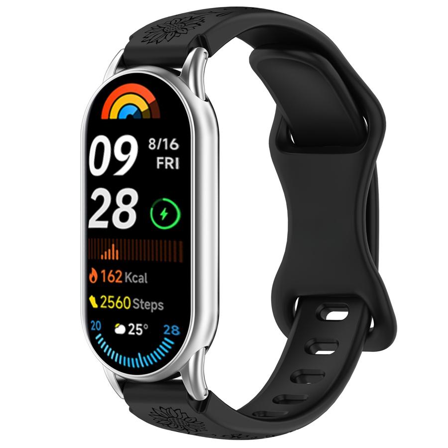 For Xiaomi Band 10 9 8 Silicone Watch Strap 3D Carving Flowers Smart Watchband Replacement Bracelet for Xiaomi Miband 8 9 NFC Strap Engraved Bracelet