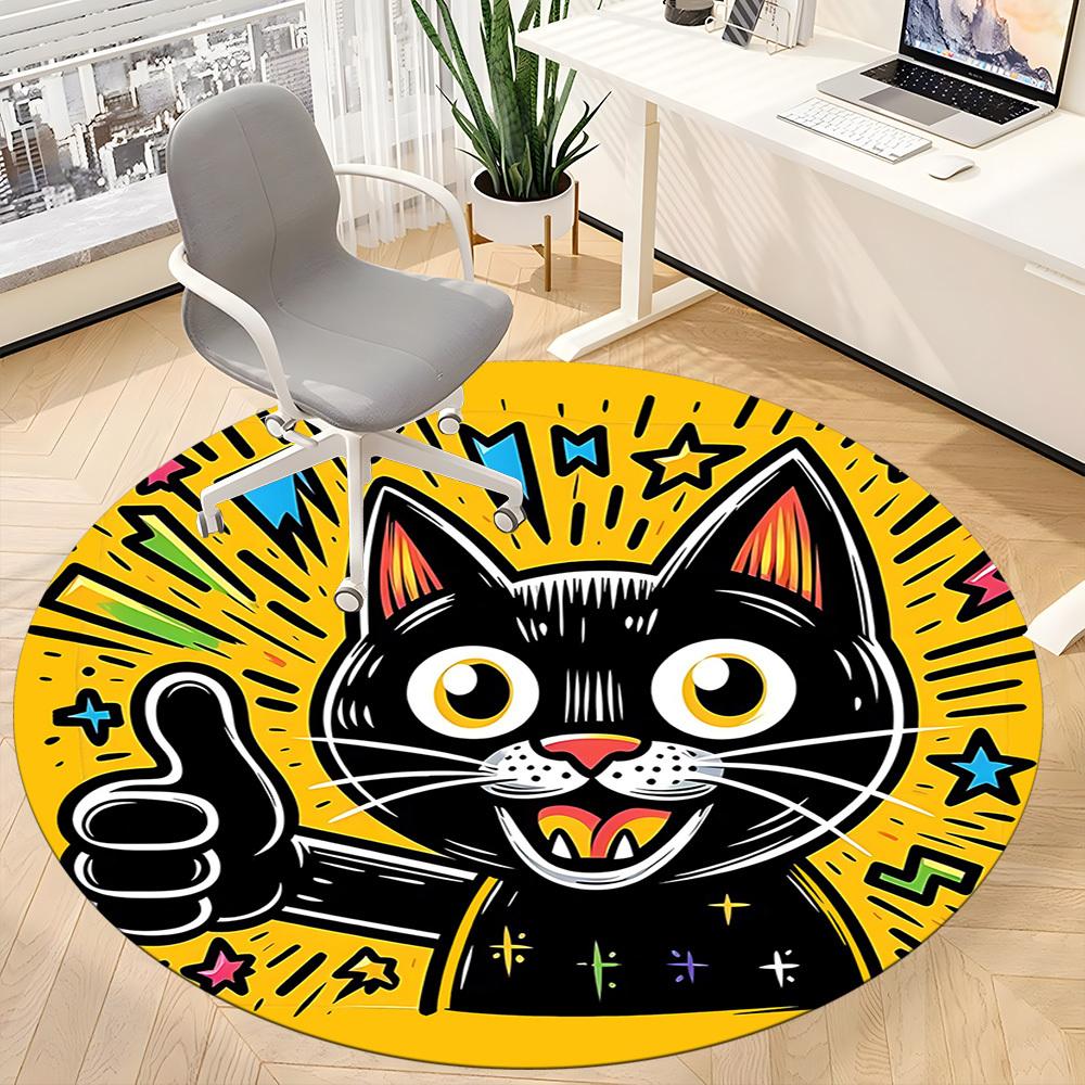 1pc Cat Party Office Round Area Rug, Under Office Chairs Bedroom Living Room Home Decor, Room Deco