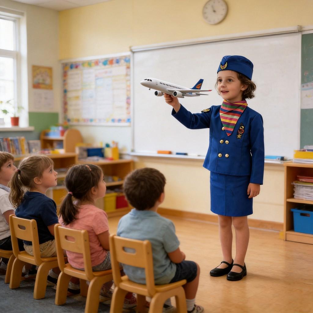 Childrens Halloween Flight Attendant Costume With Uniform Fabric For Kids Stage Play
