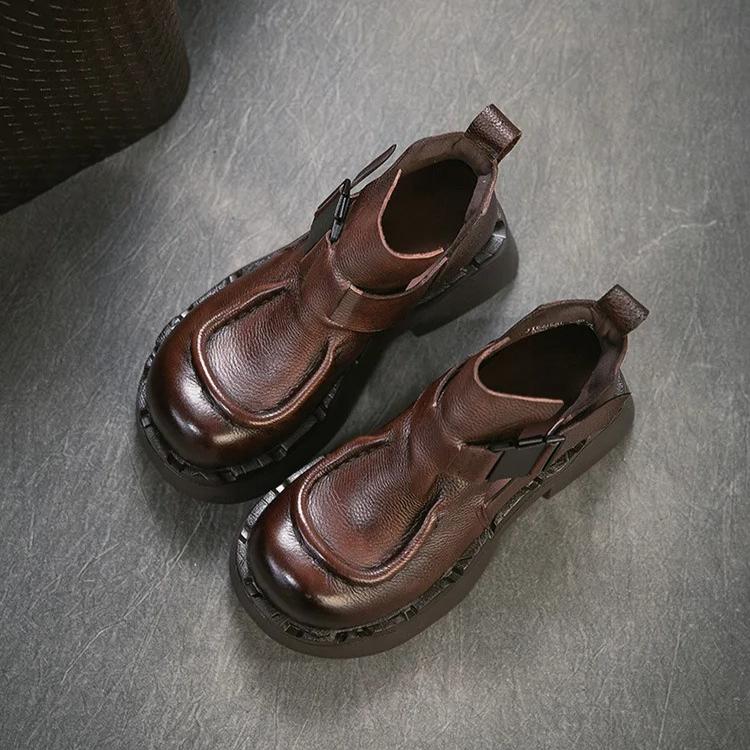 Johnature Commuter Retro Thick Soled High Heels Pumps Versatile Genuine Leather Women's Platform Shoes