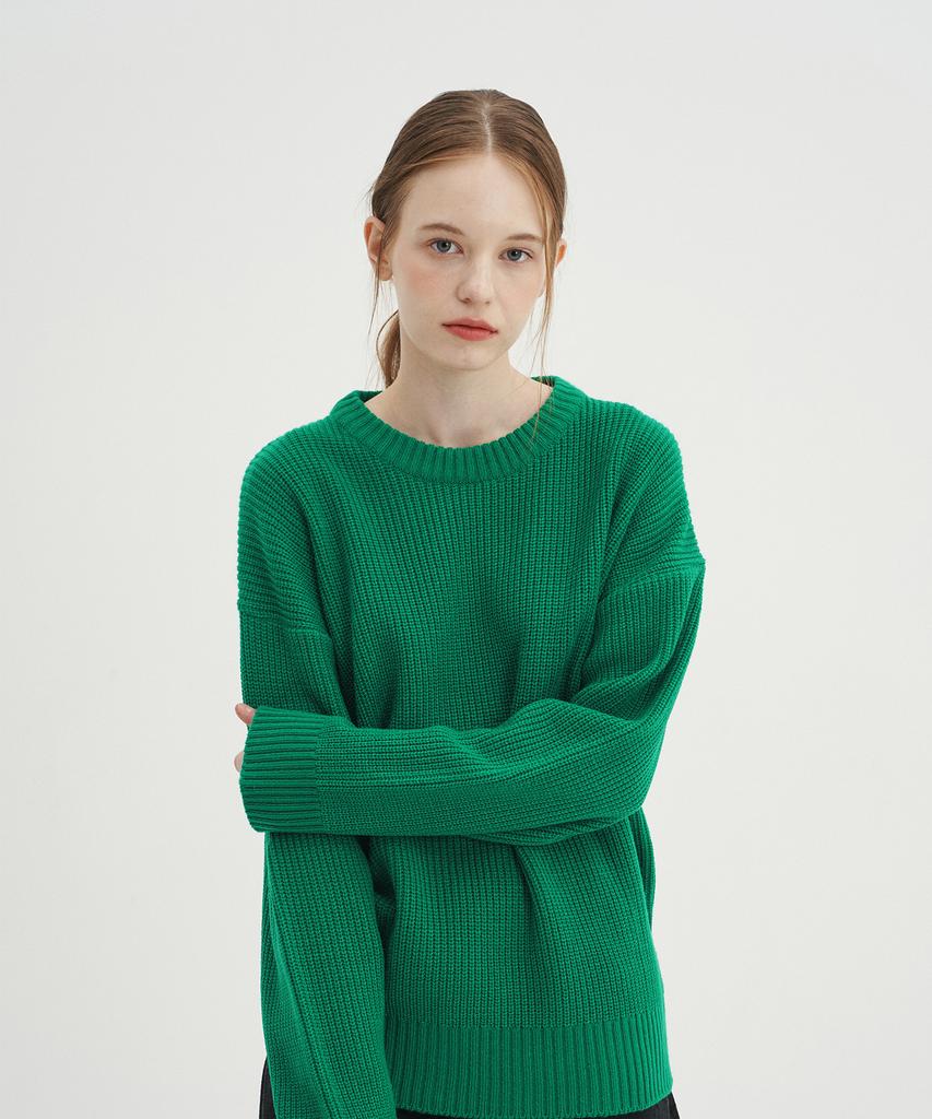 BLOND9 Crew Neck Rib Knit Sweater_Green