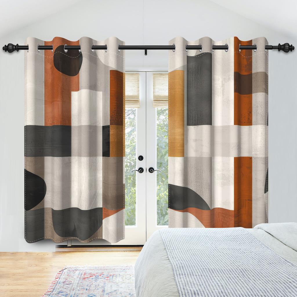 Blackout Abstract Geometric Art Curtains Multicolor Bedroom Living Room Kitchen Decorative Top Curtain Modern Polyester With Grommet Washable Ready