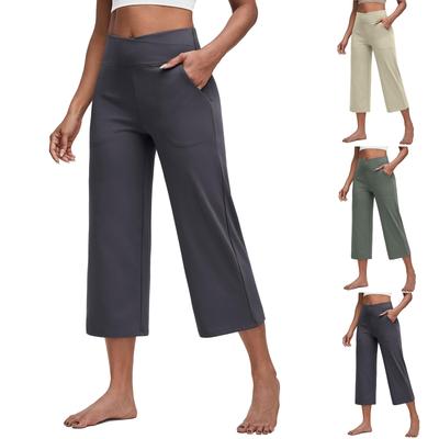 Pantalon Femme Élastique Taille Haute Coupe Décontractée Jambe Large Pantalon Long Pantalon Avec Poches
