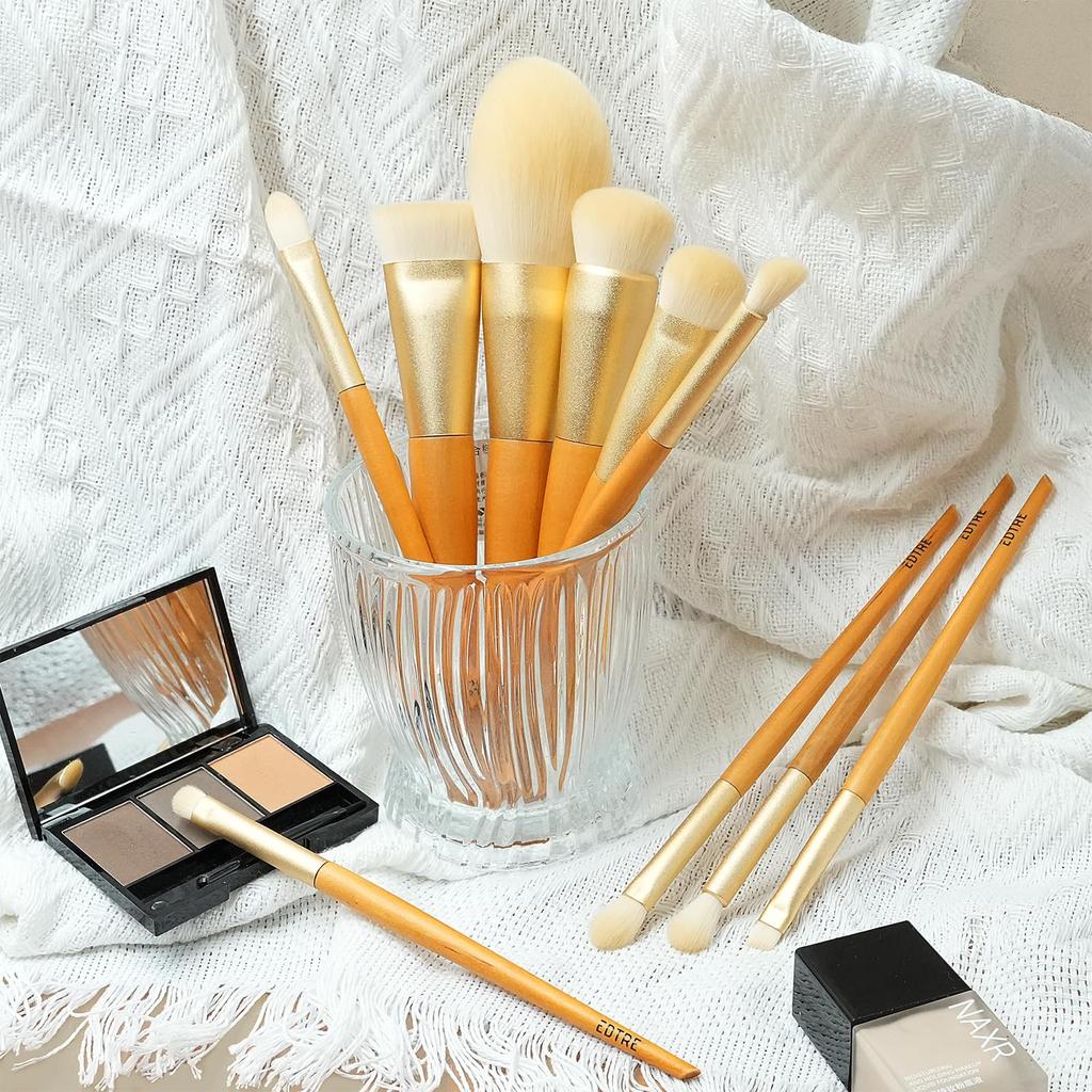 EDTRE Makeup Brush Set with DuPont Paper Cosmetic Perfect As a Gift or Travel White 10-Piece Pouch, Eco-Friendly, Brush,