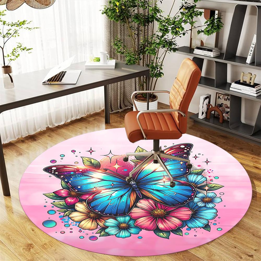 1pc butterfly flowers Round Chair mat Area Rug - Non-Slip, Floor Mat for Office, Bedroom, and Indoor Decor c1125181