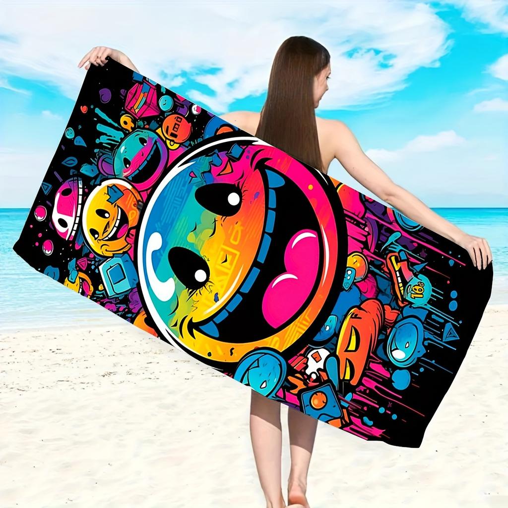 Trendy Graffiti Fun Beach Towel, Urban Street Art Quick-Dry Sand-Free Microfiber Bath Towels for Yoga, Swim and Fitness