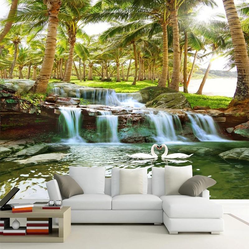 Wallpaper 3D Coconut Forest Waterfalls Wall Murals Living Room Bedroom TV Sofa Background Wall Sticker Home Decor