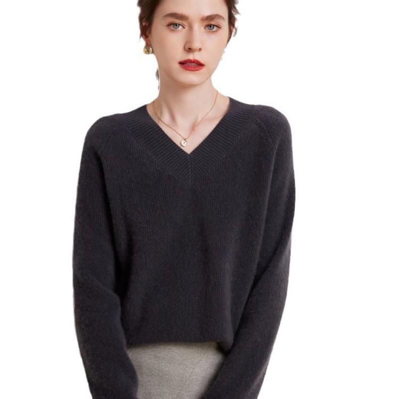 100% Pure Cashmere Womens Thick Knit V-Neck Sweater Winter Loose Fit Oversized Top