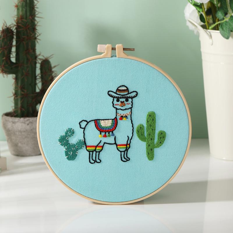 Diy Handmade Embroidery Material Package, Alpaca Cactus Desert Cute Cartoon, European Embroidery, New Product.