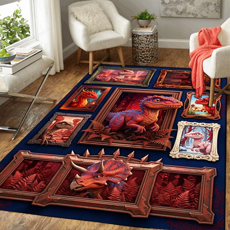 Dinosaur Portraits Pattern Rug Floor Mat for Living Room or Bedroom Soft and Comfortable Carpet a Gift for Birthday and Holiday.