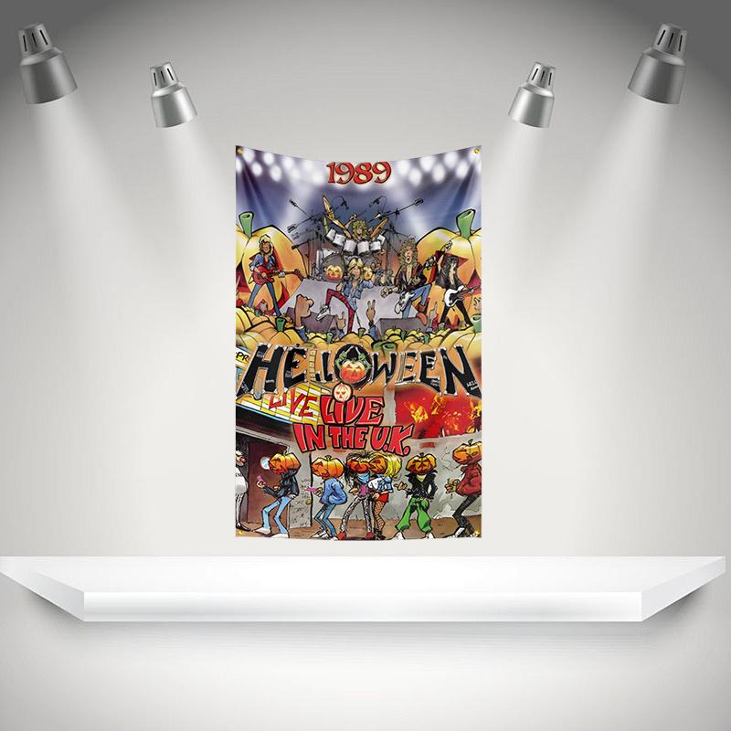H-HELLOWEEN Flag Rock Music Band Banner HD Printing Tapestry Exhibition, Music Band Fans, Garage Decor