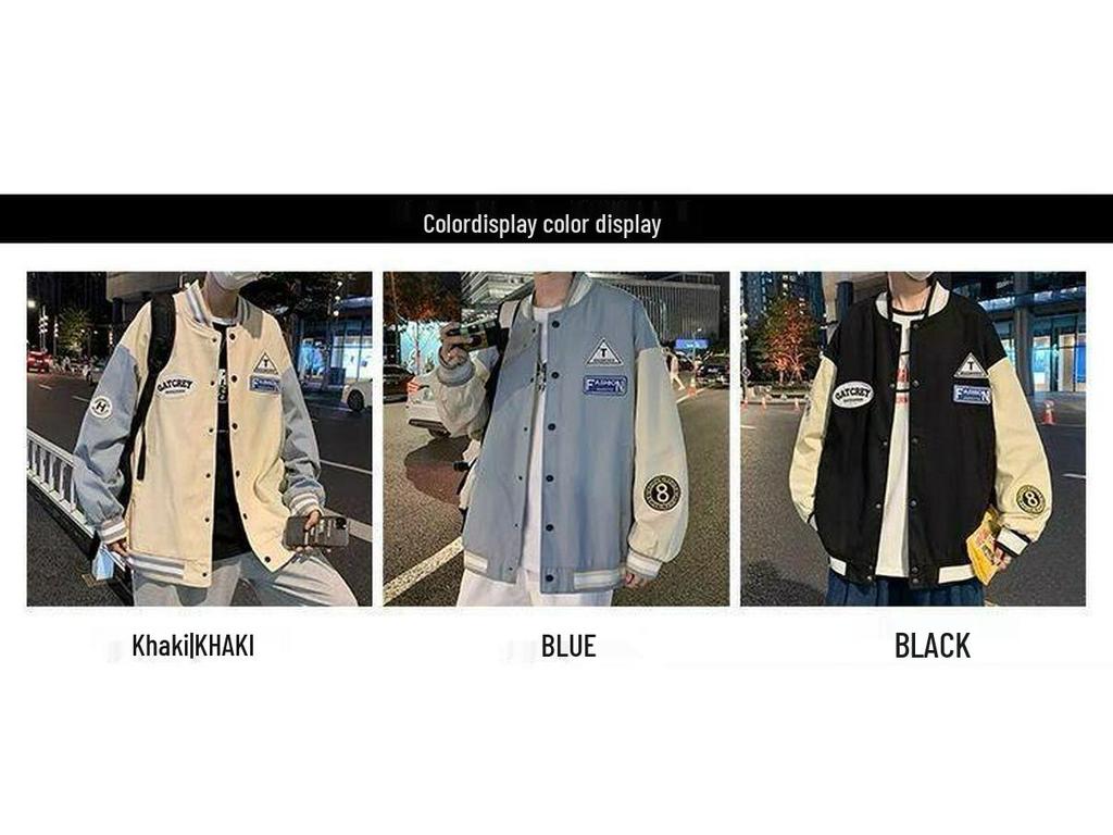 Men's Korean Style Trendy Baseball Jacket: Loose Fit, Versatile, Hong Kong-Inspired, Perfect for Spring and Autumn.