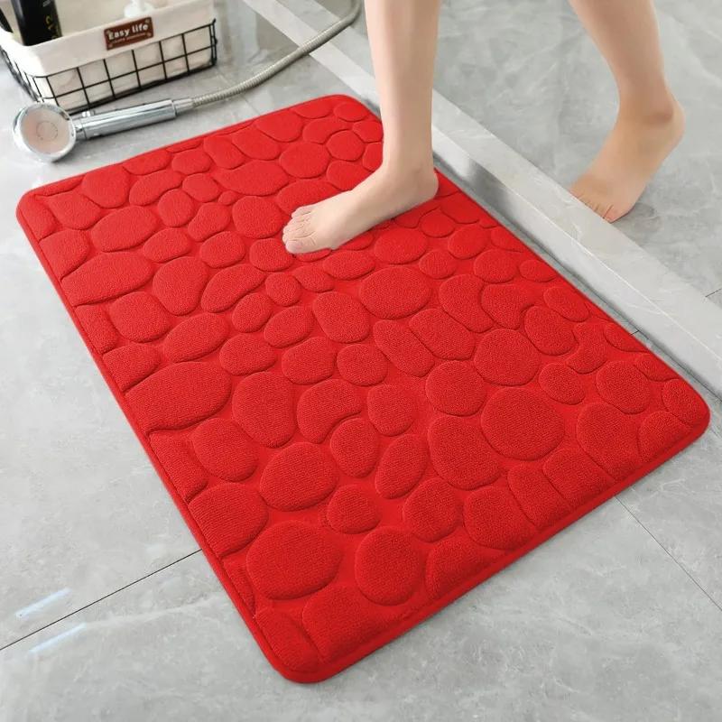 1pc Memory Foam Embossed Velvet Carpet Bathroom Living Room Non-Slip Mat Cobblestone Floor Mat Home Furnishings