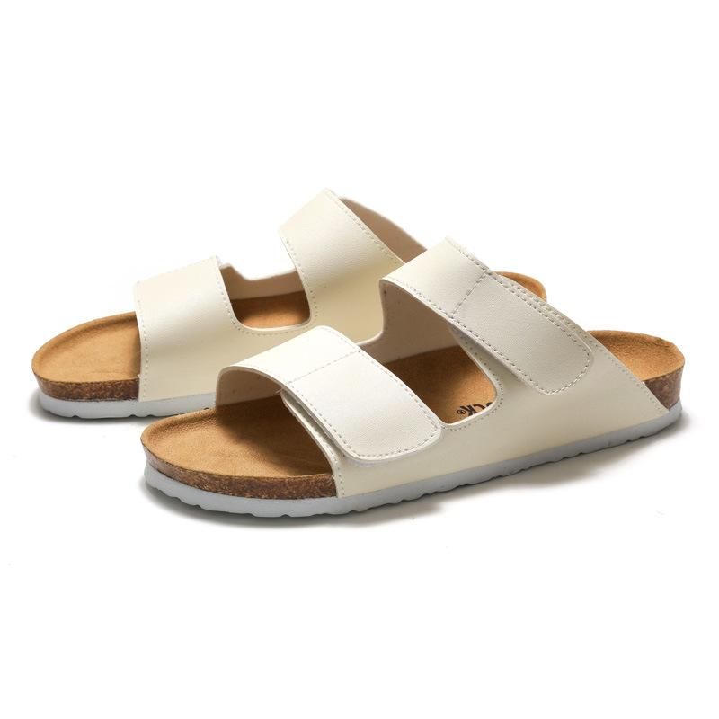 Foot Men's Cork Slippers Tide Student One-Flip Double Belt Men's Beach Shoes Frosted Leather
