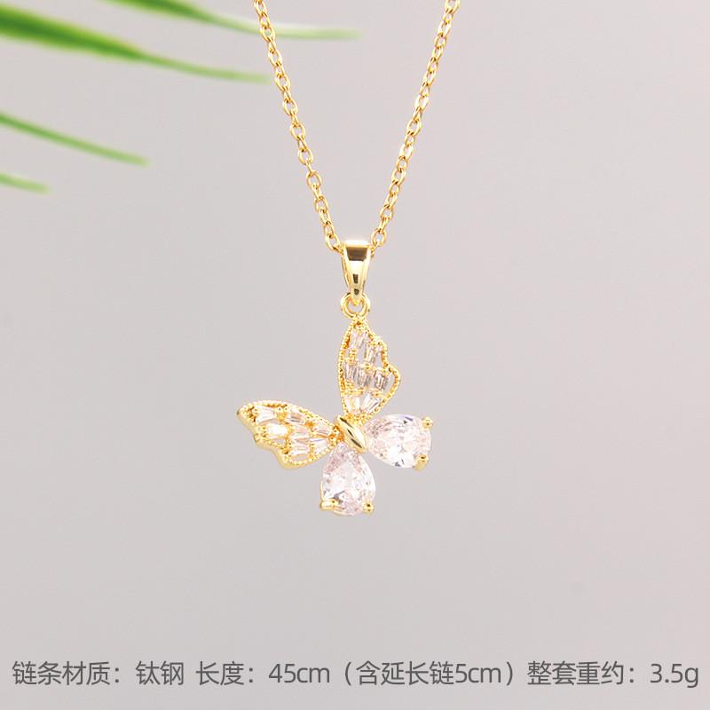 Luxury Zircon Butterfly Pendant Necklace Stainless Steel Fashion Simple Choker Jewelry Birthday Gifts For Women Girls
