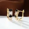 Cute Black White Zircon Hoop Earrings Female Luxury Crystal Oval Stone Gold Color Wedding Jewelry For Women