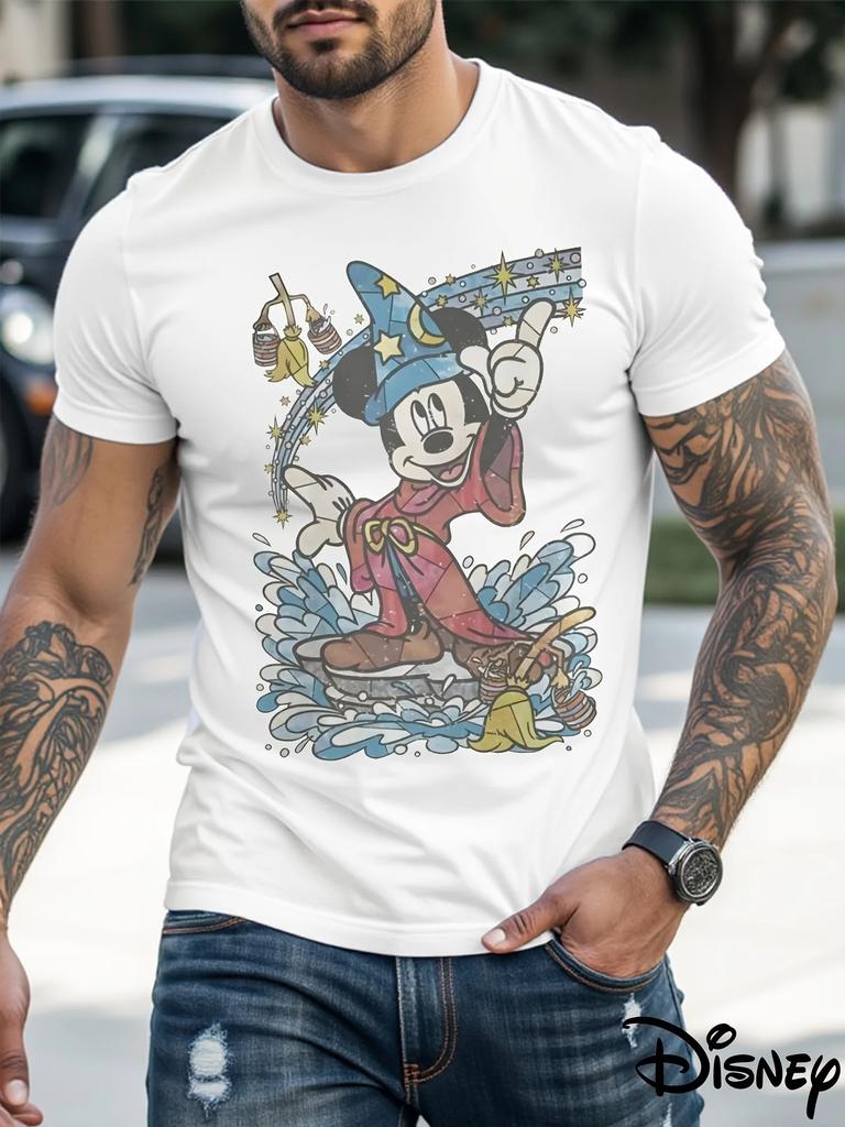 Disney 2026 New Mickey Mouse Elf Retro Print HighQuality Famous Anime Unisex Comfortable Women Men Tshirts