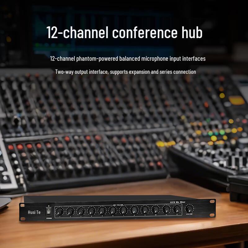 HSUT HT-HD12 12-Channel Microphone Hub Mixer with 48V Phantom Power (CN Version)