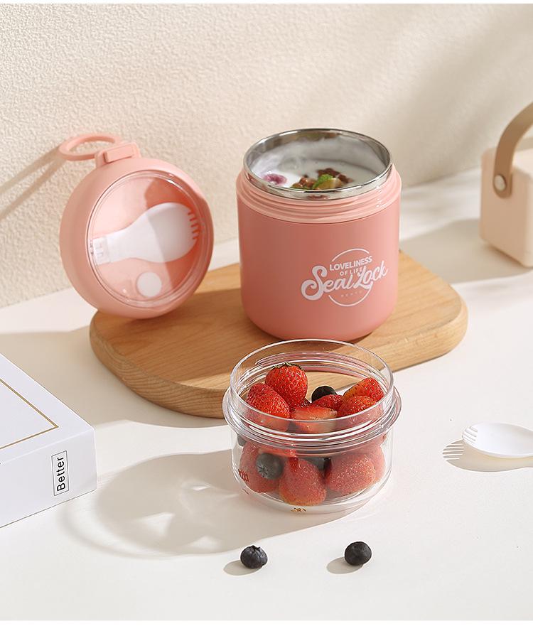 304 Stainless Steel Insulated Cup with Lid & Spoon - Large Capacity Oatmeal & Milk Cup for Students & Office, Portable Soup Pot