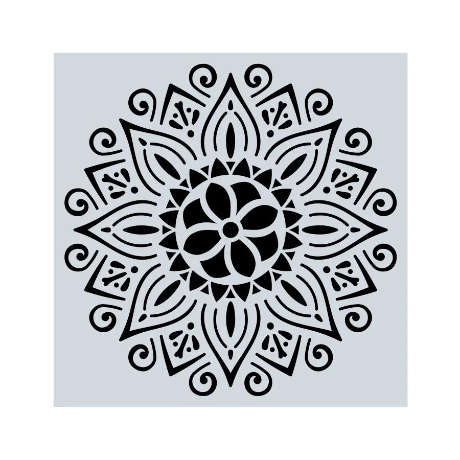 1Pc 15x15cm Beautiful Mandala Pattern Hollow Carving Stenclis Wall Brick Painting Auxiliary Spray Paint Coloring Mold White PET