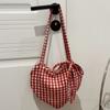 Printed Red Plaid Tote Bag Cloth Women's Handbag Fashion Heart Shoulder Bag  Female